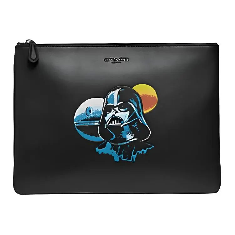 COACH X Star Wars Pouch Calfskin Wallet Clutch Men's Black