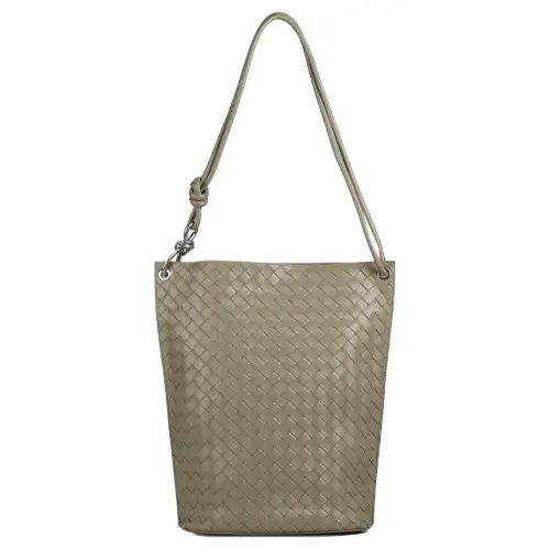 Bottega Veneta Knot Cow Leather Bucket Bag, Crossbody Bag, Shoulder Bag Medium Men's Gray