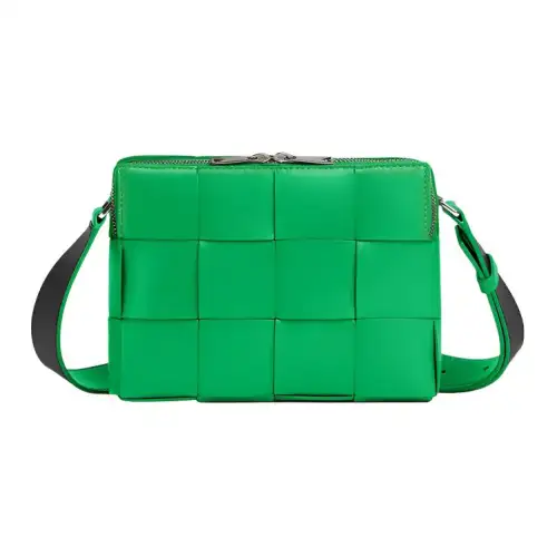 Bottega Veneta CASSETTE Cow Leather Camera Bag, Crossbody Bag, Shoulder Bag Men's Parrot Green & Black
