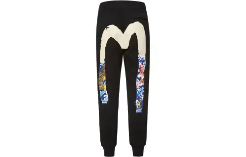 EVISU Knitted Sweatpants Men's Black Moderate Cuffed Pants