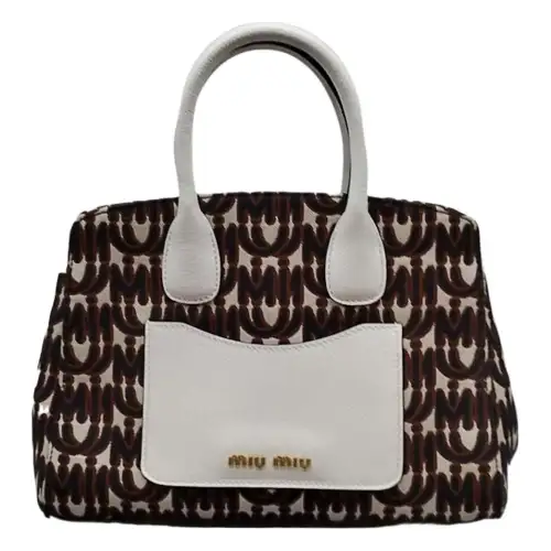 MIU MIU Sheepskin Leather Patchwork One Shoulder Handbag Women's Black/White