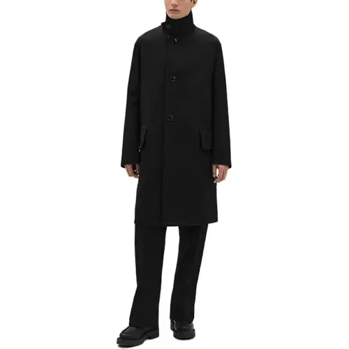 HERMES Coats Men's Black Stand Collar Moderate Straight Fit