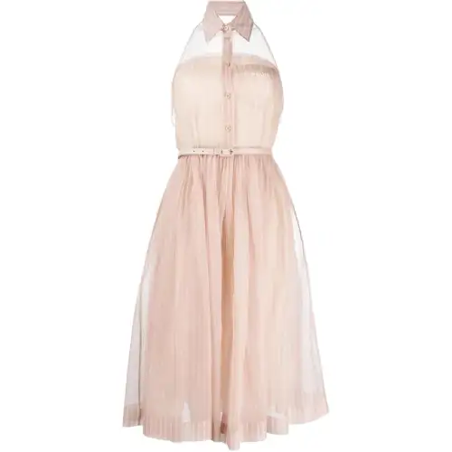 PRADA Sleeveless Dresses Women's Pink Pointed Collar Mid Length