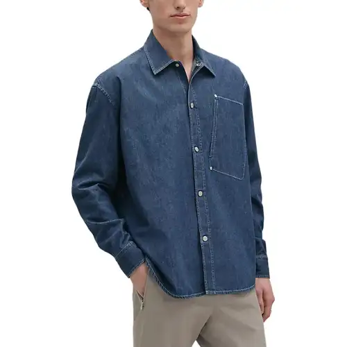 HERMES Shirts Men's Blue Lapel Moderate Denim