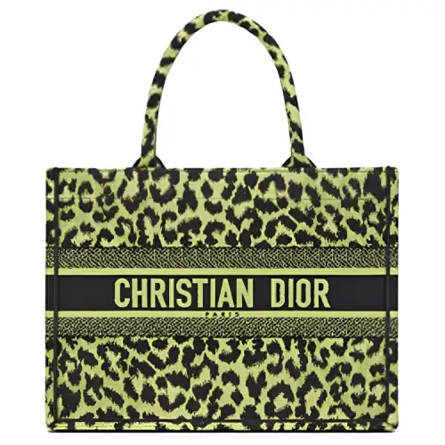 DIOR BookTote Pattern Embroidery Handbag Women's Green Yellow