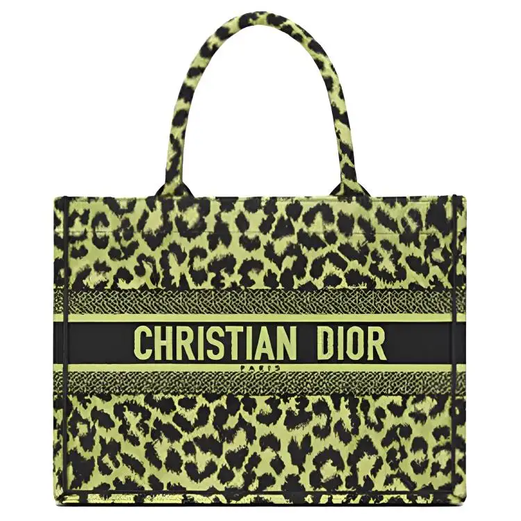 DIOR BookTote Pattern Embroidery Handbag Women's Green Yellow