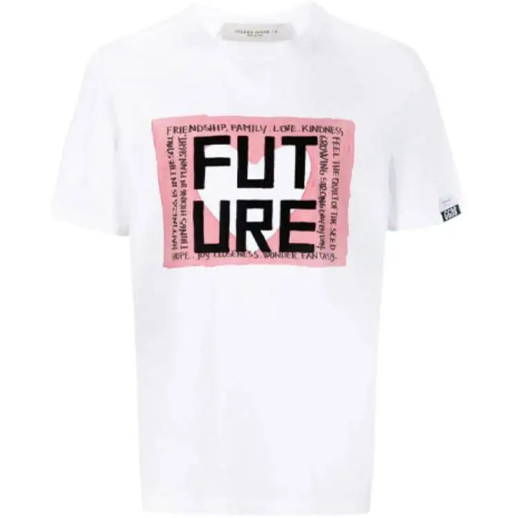 Golden Goose T Shirts Men's White Crew Neck Moderate Straight Fit