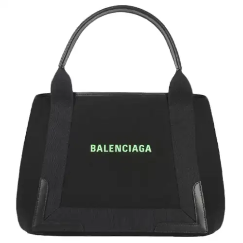 Balenciaga Cotton Canvas With Cow Leather Patchwork Combo Bag Handbag Small Women's Black/Neon Green