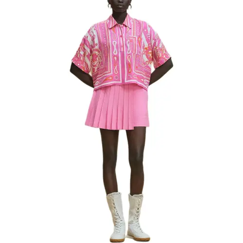 HERMES Shirts Women's Pink Cherry Color Lapel Moderate Other
