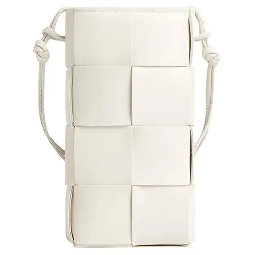Bottega Veneta CASSETTE Cow Leather One Shoulder Crossbody Cell Phone Pouch Women's Chalk White