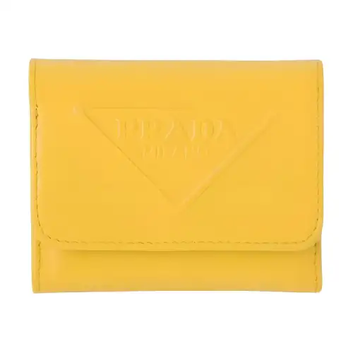 PRADA Leather Wallet Small Women's Yellow