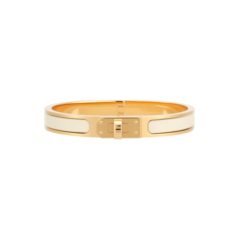 HERMES Mini Clic Kelly Enamel Gold Plated Bangles Women's Gold
