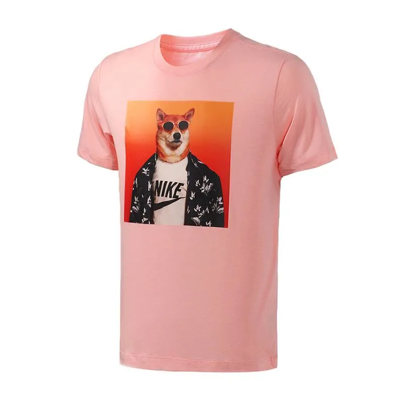 Nike T-Shirts Men's Pink Crew Neck Moderate Straight Fit