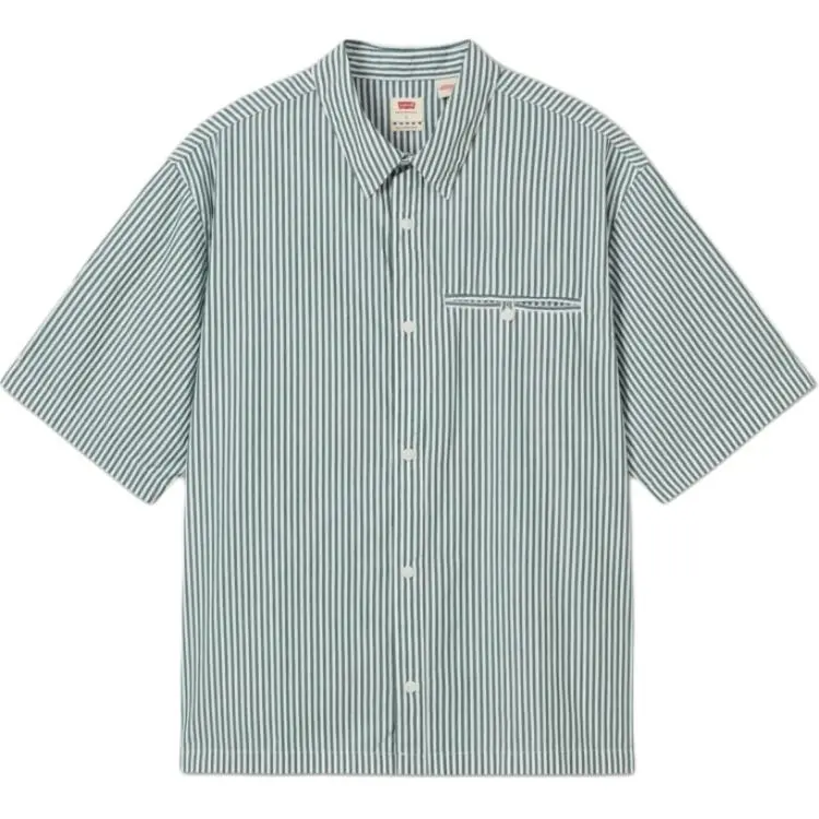 Levi's Shirts Men's Green White Stripes Lapel Moderate Straight Fit