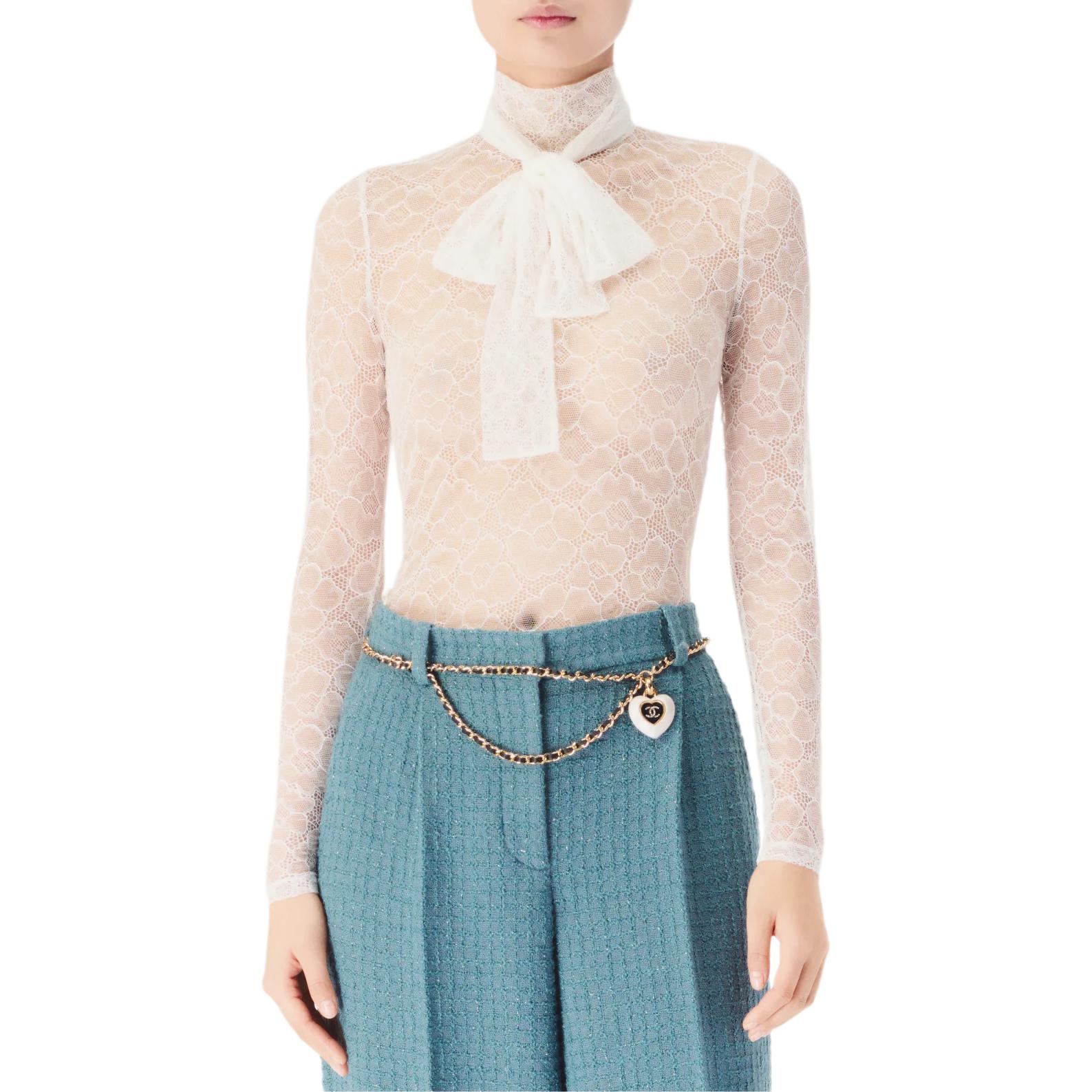 CHANEL T Shirts Women's White Turtleneck Moderate Straight Fit