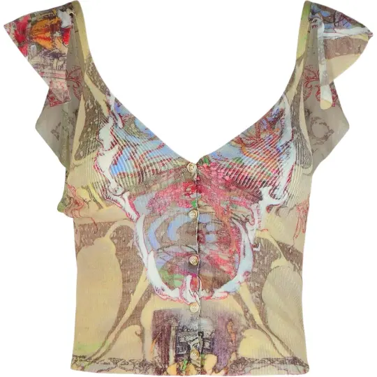 DIESEL M Fiore Medieval Printed Ruffle Shoulder Knitted Top