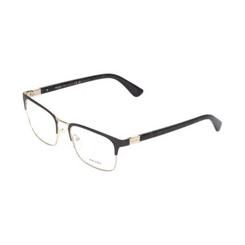 PRADA Alloy Square Prescription Glasses Unisex Black Gold
