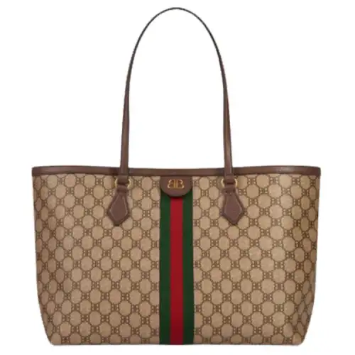 Balenciaga GUCCI Collaboration Canvas With Leather Shoulder Bag, Tote Bag, Handbag Medium Women's Beige