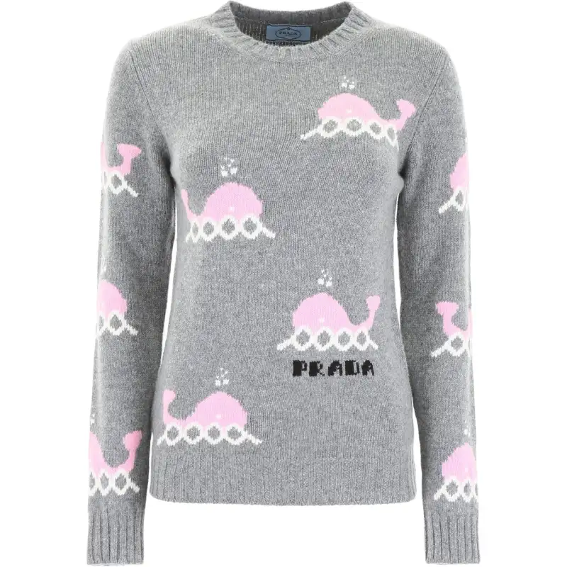 PRADA Sweaters Women's Gray Crew Neck Moderate Other
