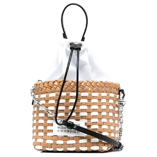 Maison Margiela Leather Bucket Bag, Shoulder Bag, Crossbody Bag, Handbag Women's Brown/White