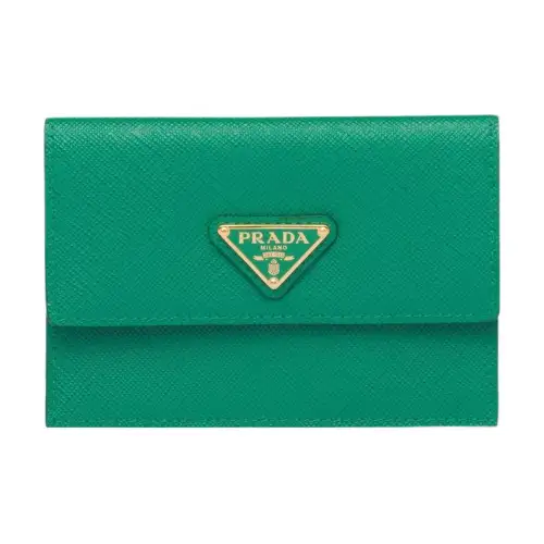 PRADA Saffiano Leather Card Holder, Wallet Women's Green