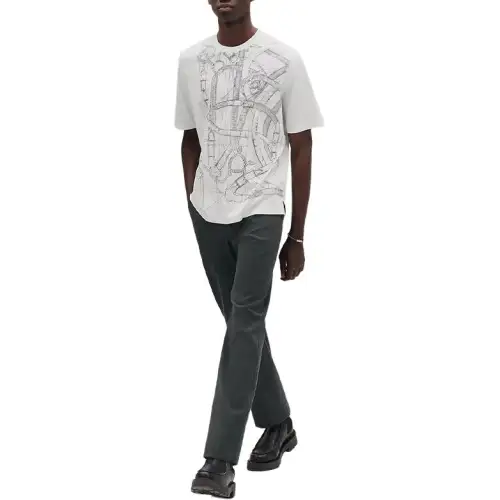 HERMES T Shirts Men's White Crew Neck Moderate Straight Fit