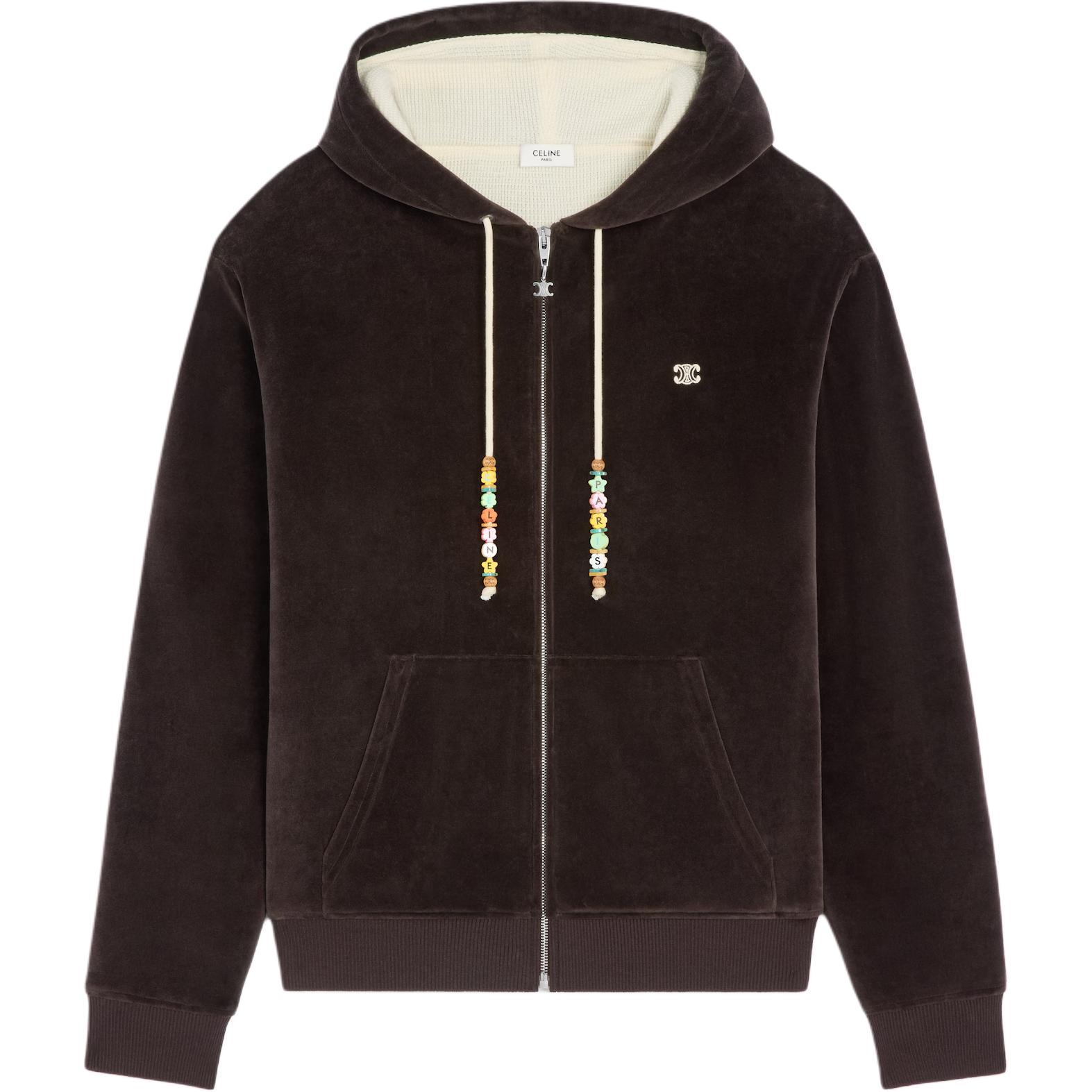 Мужское худи CELINE Velvet Zip Hoodie (серо-коричневое)