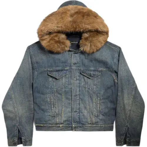 Balenciaga Fur Hooded Denim Jacket