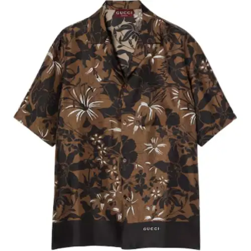 GUCCI Shirts Men's Dark Brown Lapel Moderate