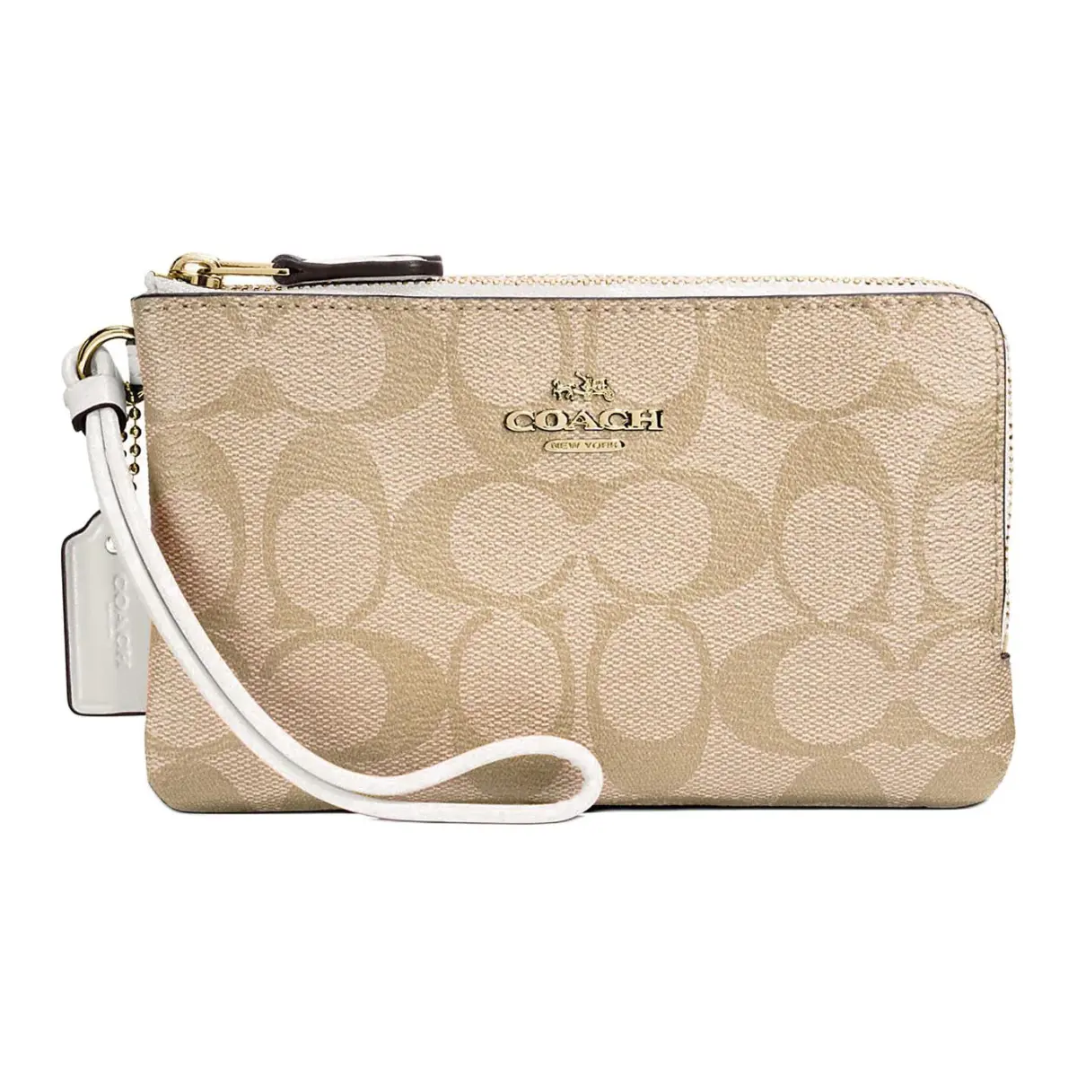 COACH Corner Zip Coated Canvas Pochette Clutch Small Women's Light Khaki & White