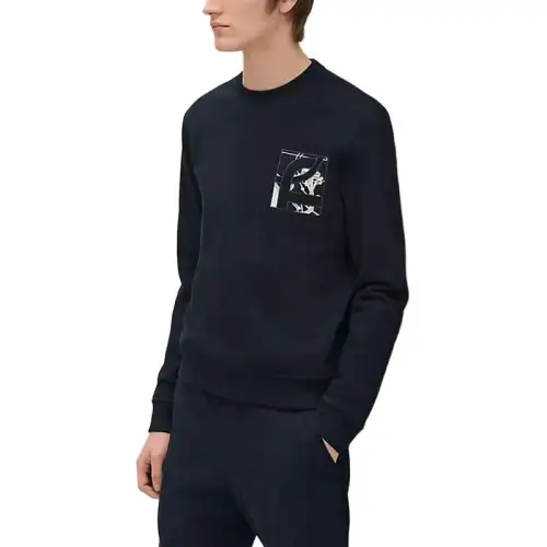 HERMES Sweatshirts Men's Marine Blue Crew Neck Moderate
