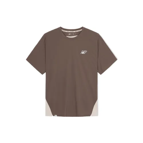 New Balance T Shirts Men's Brown Crew Neck Moderate Straight Fit
