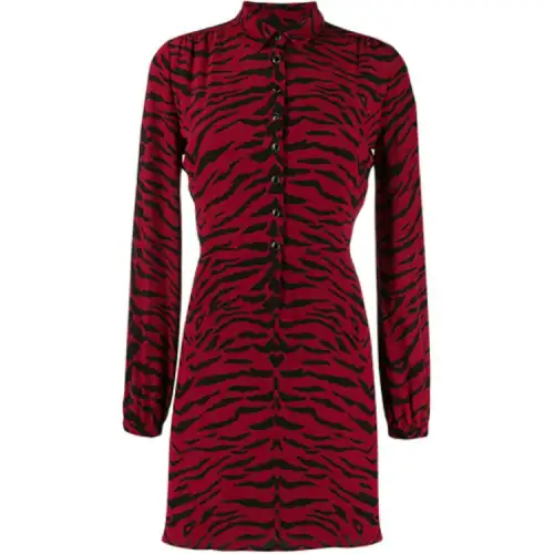 SAINT LAURENT Long Sleeved Dresses Women's Red Lapel Moderate Short