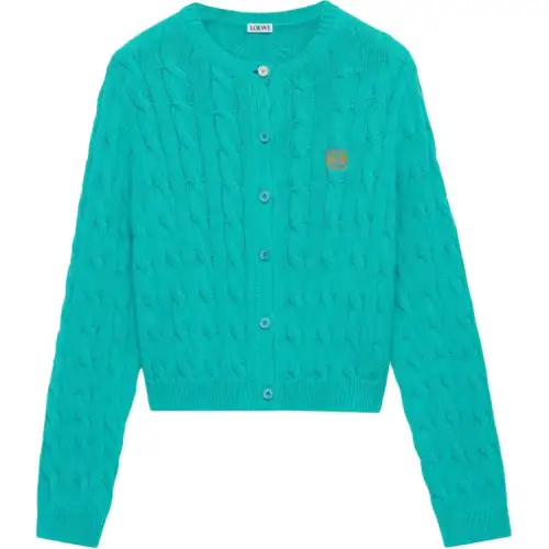 LOEWE Knitwear Women's Green Crew Neck Moderate Cardigan