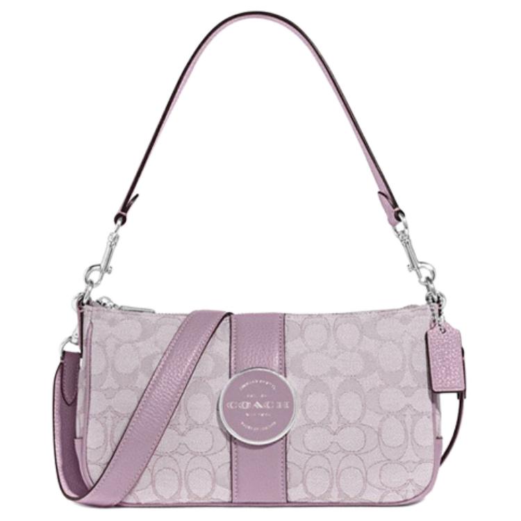 COACH Lonnie Jacquard Fabric With Leather Shoulder Bag, Portable Crossbody Bag Medium Women's Lilac Purple
