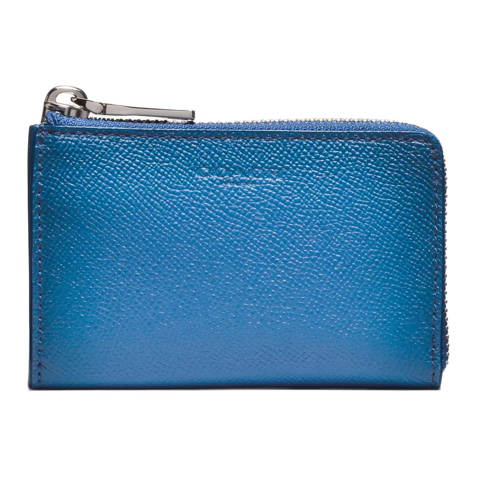 COACH Coach key case 11 L-shaped zipper pendant distressed cross-grain leather coin key bag men's blue