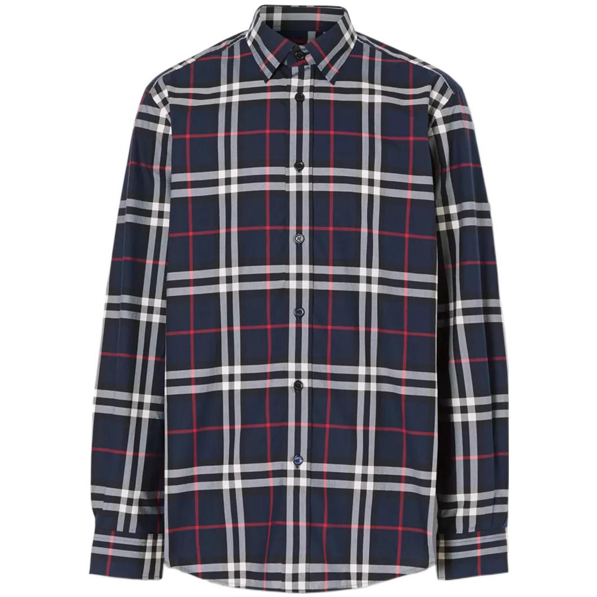 Burberry Burberry Classic Check Poplin Point Collar Long Sleeve Shirt Men's Dark Blue 8020865