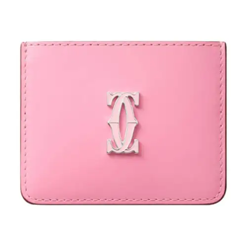 CARTIER C De Cartier Collection Cow Leather Card Holder Women's Pink