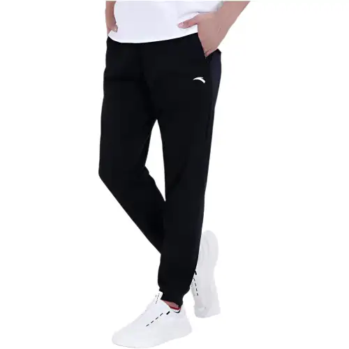 ANTA Running Collection Knitted Sweatpants Men's Black Moderate Cuffed Pants