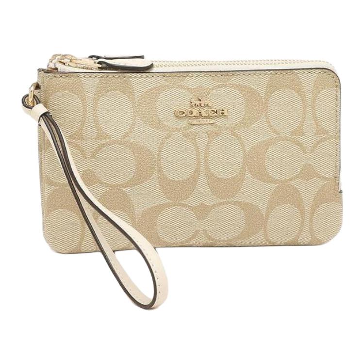 Женская сумка COACH Corner Zip 16 (бежево-белая) — фото 2