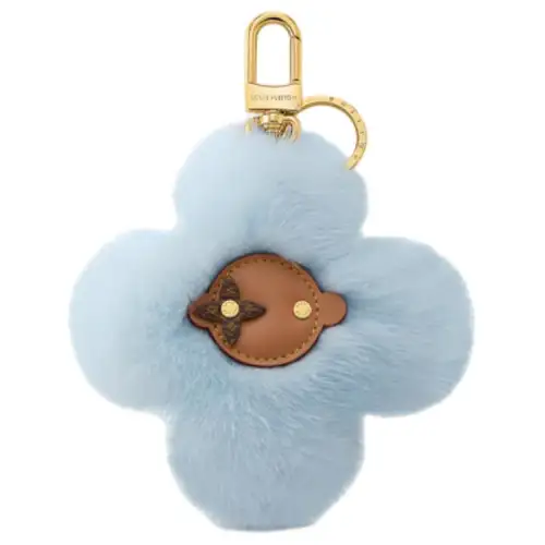 LOUIS VUITTON Mink Fur Leather With Leather Keychain Bag Accessory Women's Blue