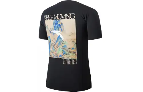 ANTA T Shirts Men's Black Crew Neck Moderate Straight Fit