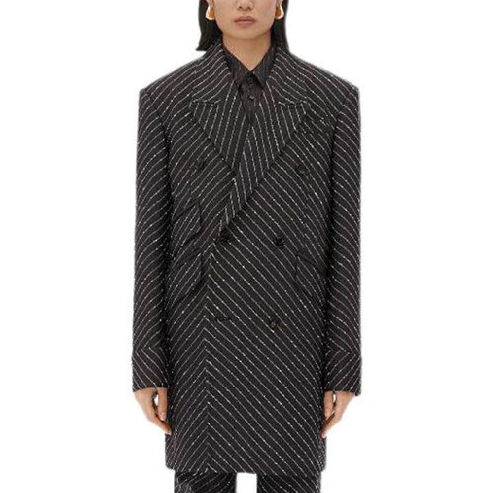 Bottega Veneta Diagonal Boucle Pinstripe Coat Women's Black