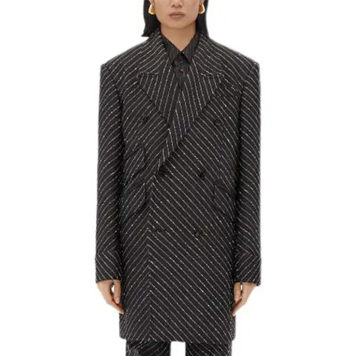 Bottega Veneta Diagonal Boucle Pinstripe Coat Women's Black