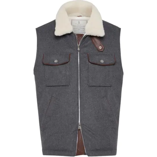 Brunello Cucinelli shearling-collar wool vest