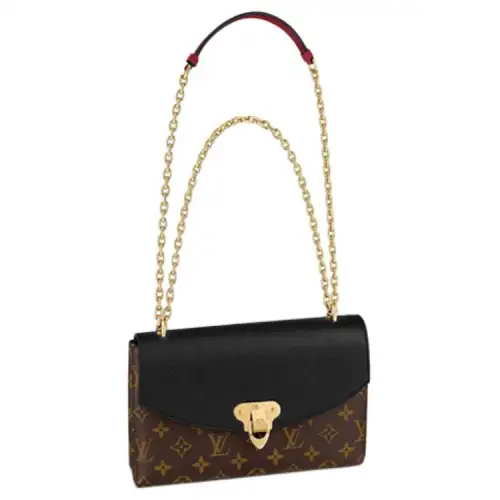 LOUIS VUITTON Canvas Chain Bag, One Shoulder Handbag Women's Black & Brown