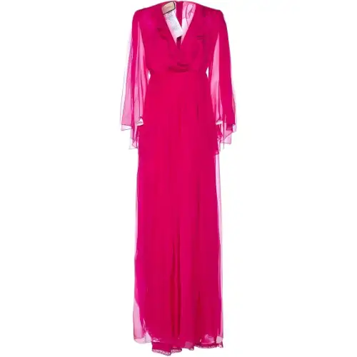 GUCCI Chiffon Ruffled Pleated Maxi Dress