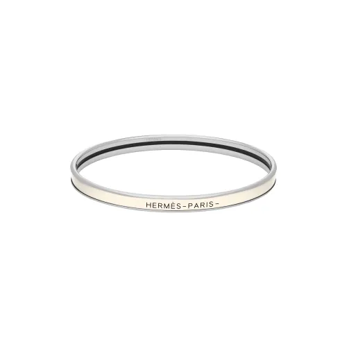 HERMES Enamel Gold Plated Bangles Unisex Cream White/Silver