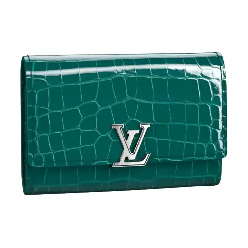 LOUIS VUITTON Capucines Crocodile Leather Capson Wallet Women's Blue Green