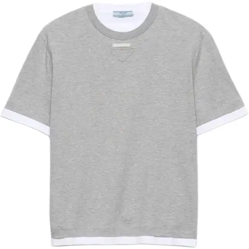 PRADA T Shirts Women's Heather Gray Crew Neck Moderate Straight Fit